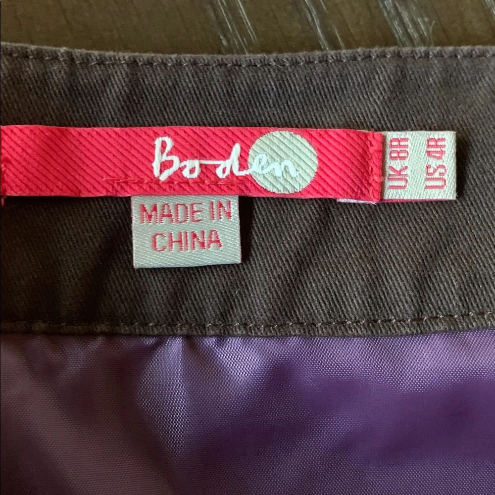 Boden Brown Purple Applique A-Line Cotton Skirt Lined Size 4 Boho Easy Breezy